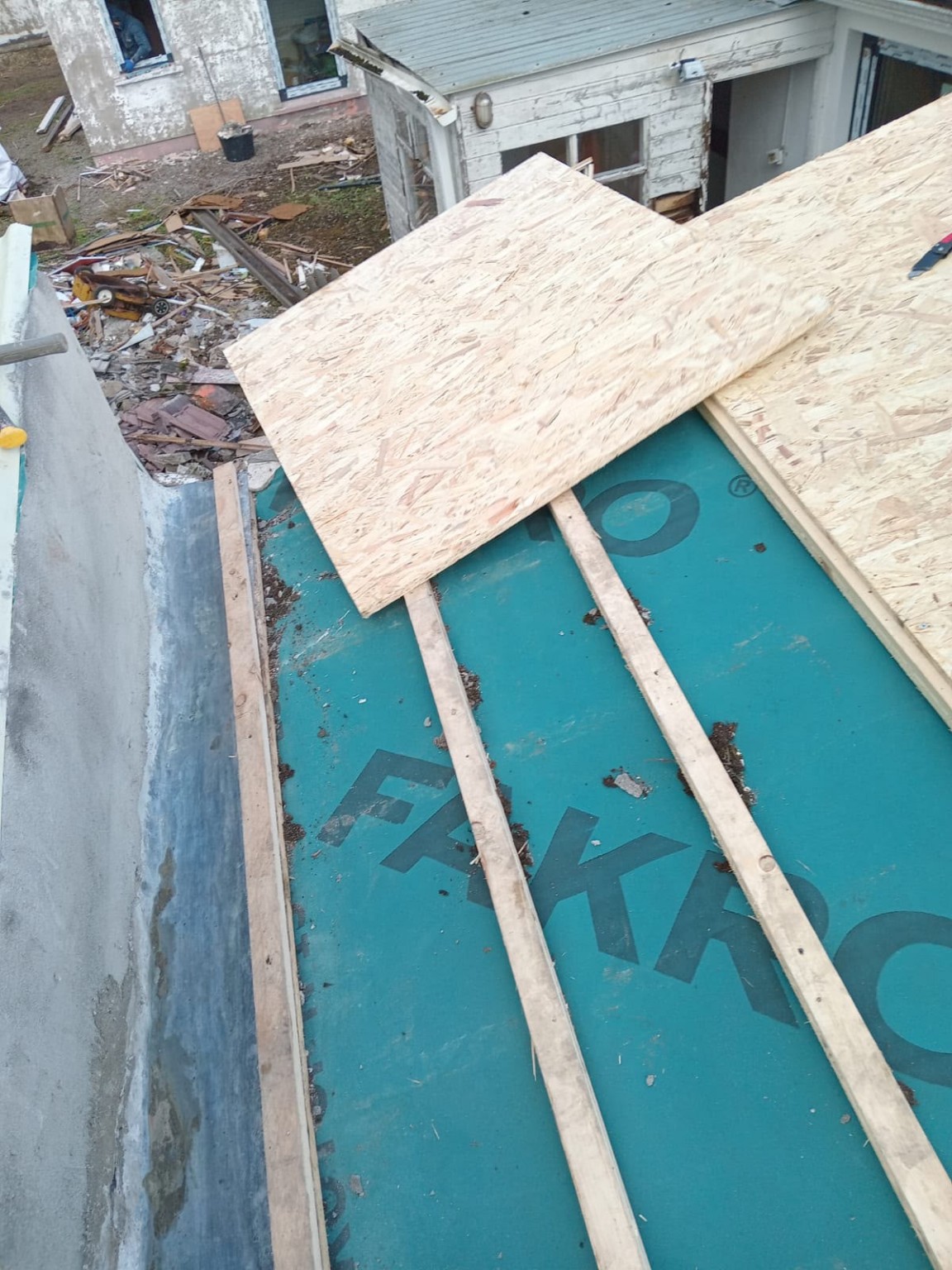 New timber roof deck being fitted